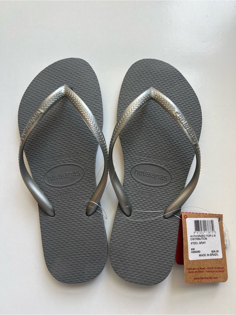 Havaianas Women's Slim Sandals / Rubber Silver Metallic Strap Flip Flop Sz 6-6.5 - Picture 7 of 16